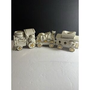 Mikasa Christmas Holiday Elegance Porcelain Train Set Candle Votive 3 Piece Set